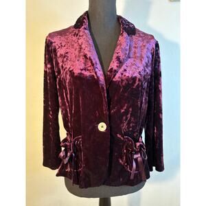 STAR CITY VTG L Crushed Velvet Blazer Pocket Bows Purple Glam Whimsigoth Y2K